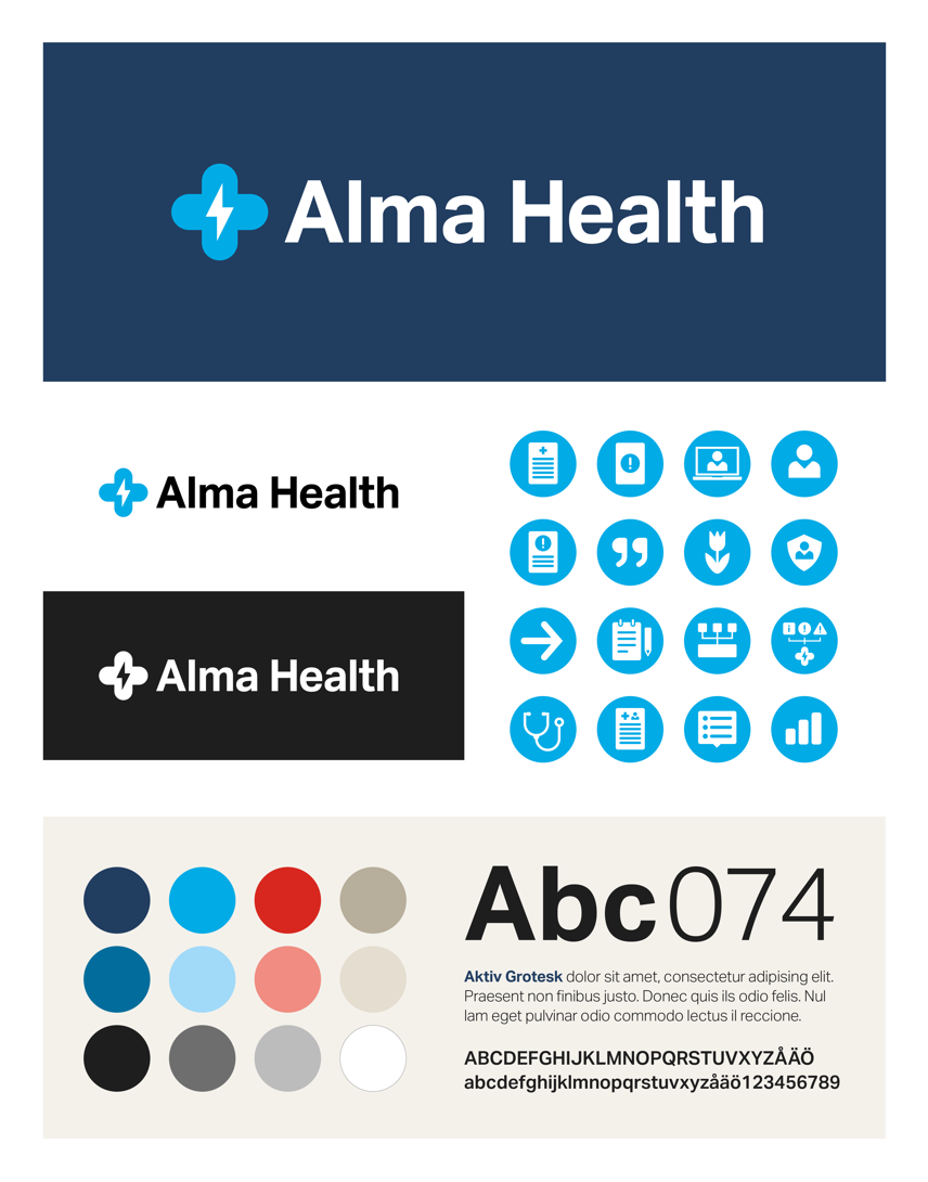 Grid som visar olika delar av den grafiska profilen.