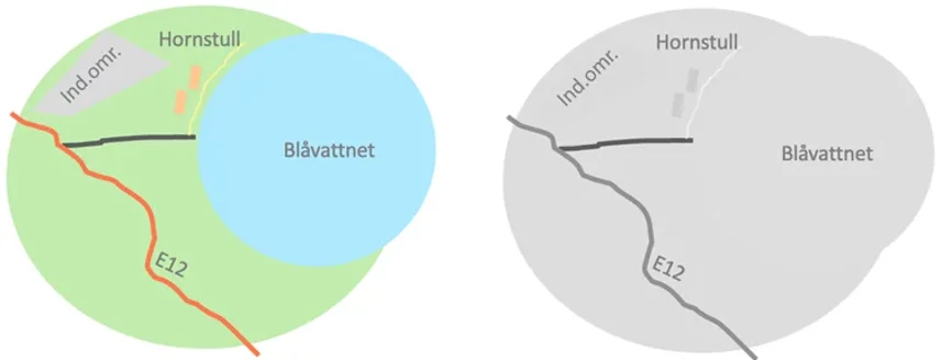 En ljusgrön och en orange färgton jämförs och kontrastvärdet beräknas till 1.2:1.