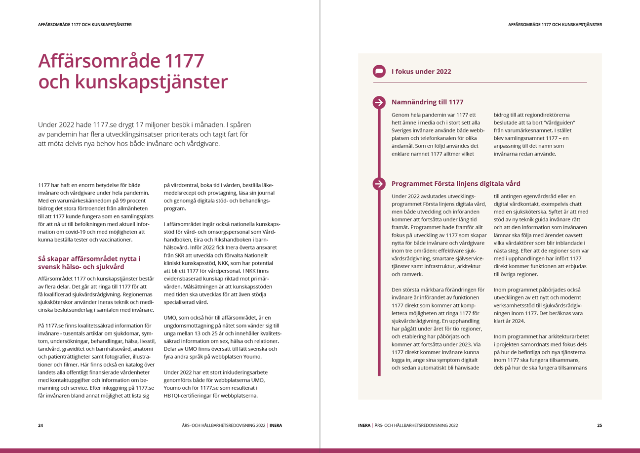 Uppslag från Ineras årsrapport 2022.