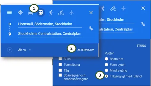 Skärmbild från funktionen för vägbeskrivningar