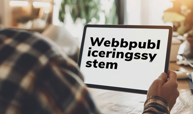 Person som tittar på en padda där det står Webb-publ-iceringssy-stem