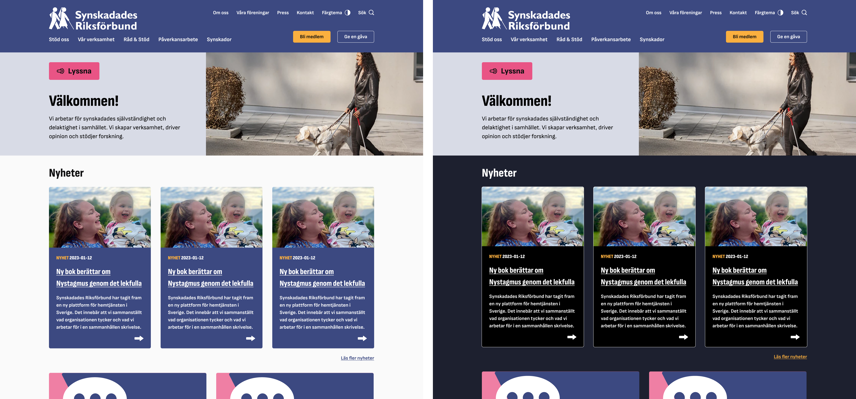 Designskisser på webbplatsens startsida.