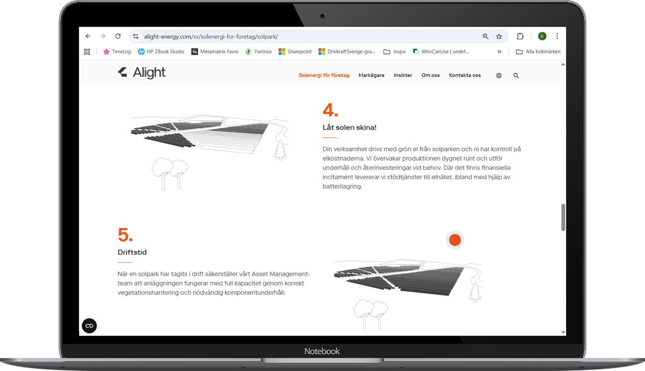 Laptop med bild från Alights webbplats som visar illustrationerna.