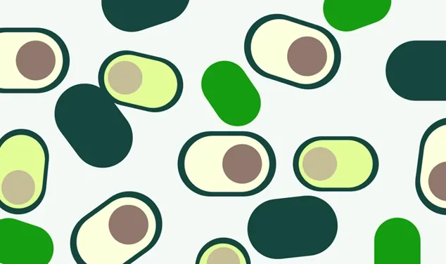 Stiliserad bild av avokado-frukter